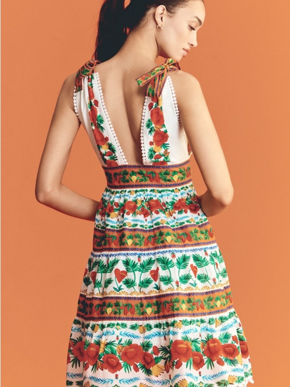 FARM Rio White Dress with Red & Green Floral Trim - Picture 2 of 4